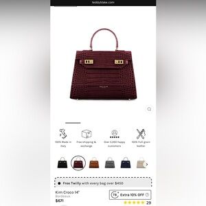 Brand NEW Burgundy Croc-Embossed Leather Handbag